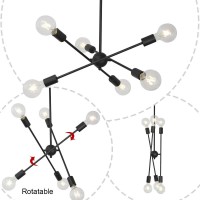 Bonlicht Sputnik Chandelier Lighting 6 Lights Black Chandelier Mid Century Pendant Light Vintage Industrial Kitchen Dining Room Ceiling Lighting Fixture For Bedroom Hallway Foyer Island Farmhouse