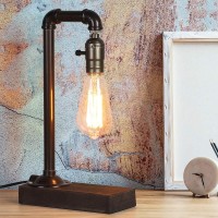 Haitral Retro Vintage Table Lamp- Industrial Loft Style Steam Punk Lamp With Wood Base Iron Piping Desk Lamp For Bedside, Living Room, Kitchen, Caf