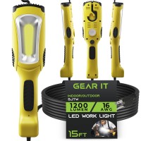 Gearit Led Work Light (15 Feet) 1200 Lumen Cob Led - 16 Gauge Sjtw Indoor/Outdoor Nema 5-15R Extension Cord - Handheld, Rotating Hanger, Magnetic Base For Auto Mechanic And Construction - 15Ft