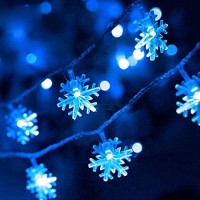 Domestar Snowflake String Lights, 10Ft 20Led String Lights Blue Snowflake Lights Snowflakes Plastic Fairy Lights Decorations