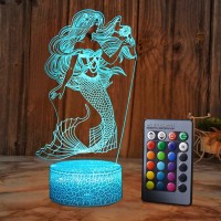 Szltzk Mermaid 3D Illusion Lamp For Girl Mermaid Lamp Christmas Birthday Gift The Little Mermaid Led Night Light 16 Colors Changing For Kids Boy Child