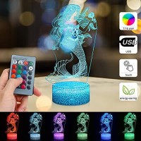 Szltzk Mermaid 3D Illusion Lamp For Girl Mermaid Lamp Christmas Birthday Gift The Little Mermaid Led Night Light 16 Colors Changing For Kids Boy Child