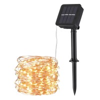 Torchstar Solar String Lights, 33Ft 100 Led Warm White Outdoor Copper Wire Light, 8 Modes Ip65 Waterproof Fairy Lights, 600Mah Solar Powered Lights For Patio, Garden, Gate, Yard, Party, Wedding