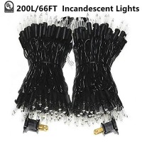 Jinbest 200 Clear Christmas Lights Outdoor, 66 Ft Black Wire Mini Lights String, Commercial Grade Pack Of 2 Sets 100 Light, For Indoor And Outdoor Use.