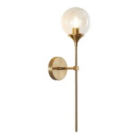 Bokt Mid Century Modern Gold Long Pole Wall Sconce Lighting Minimalist Amber Glass Globe Wall Sconce Light Vintage Bathroom Bar Wall Lamp Light Fixture (Amber)