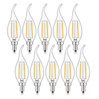 Crlight 2W Dimmable Led Candelabra Bulb 2700K Warm White, 250Lm 25W Incandescent Equivalent, E12 Chandelier Candle Bulbs, C35 Clear Flame Shape Bent Tip, 360 Degrees Beam Angle, 10 Pack