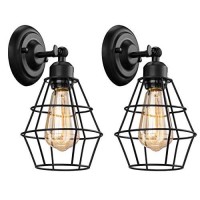 Elibbren Industrial Wall Sconce, 2 Pack, Vintage Wire Cage Wall Lighting Sconce, Farmhouse Wall Lighting Fixture For Bedroom, Headboard,Garage, Porch