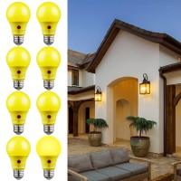 Torchstar 8-Pack Led Dusk To Dawn Light Bulbs Outdoor, A19 Yellow Light Bulb, 9W 2700K Soft White, Ul Listed, Damp Location, Auto On/Off Photocell Sensor Light Bulb For Patio, Porch, Hallway