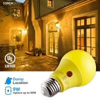 Torchstar 8-Pack Led Dusk To Dawn Light Bulbs Outdoor, A19 Yellow Light Bulb, 9W 2700K Soft White, Ul Listed, Damp Location, Auto On/Off Photocell Sensor Light Bulb For Patio, Porch, Hallway