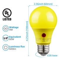 Torchstar 8-Pack Led Dusk To Dawn Light Bulbs Outdoor, A19 Yellow Light Bulb, 9W 2700K Soft White, Ul Listed, Damp Location, Auto On/Off Photocell Sensor Light Bulb For Patio, Porch, Hallway