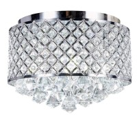 Top Lighting 4-Light Chrome Finish Round Metal Shade Crystal Chandelier Flush Mount Ceiling Fixture