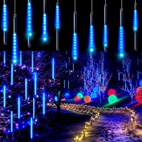 Aluan Christmas Lights Meteor Shower Rain Lights 10 Tube 240 Led 12 Inch Waterproof Plug In Falling Rain Fairy String Lights For Halloween Christmas Holiday Party Home Patio Outdoor Decoration, White