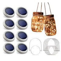 Urvoix Solar Mason Jar Lights 8 Pack 30 Led Solar Jar Lid Lights With 8 Handle Jars Not Included Waterproof Outdoor Mason J