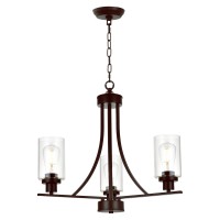 Bonlicht 3 Lights Oil-Rubbed Bronze Traditional Chandelier Rustic Kitchen Island Lighting Fixtures Hanging Clear Glass Cylinder Pendant Lights Classic Ceiling Light For Dining Room Bedroom Foyer