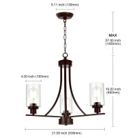 Bonlicht 3 Lights Oil-Rubbed Bronze Traditional Chandelier Rustic Kitchen Island Lighting Fixtures Hanging Clear Glass Cylinder Pendant Lights Classic Ceiling Light For Dining Room Bedroom Foyer