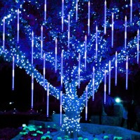 Twinkle Star Meteor Shower Rain Lights, 30Cm 8 Tubes 288 Led Valentine Iciclelights Snow Falling Christmas Lights Outdoor Raindrop Lights, Xmas Wedding Party Tree Holiday Decoration, Blue