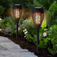 Solalite 2 Pack 36 Led Solar Torch Light Lantern Dancing Flickering Flame Effect Stake Stick Light Waterproof Outdoor Garden Landscape Path Lamp, Black