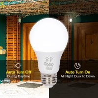 Simba Lighting Led Outdoor Light Bulbs With Photocell Sensor Dusk To Dawn Smart Auto On And Off (4 Pack) A19 6W 40W Replacement For Porch, Night Light, Garage Door, E26 Medium Base, 5000K Daylight