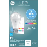 Ge Led+ Color Changing Led Light Bulbs With Remote, 9.5W, No App Or Wi-Fi Required, A19 (1 Pack)