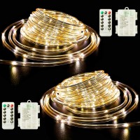 Fatpoom Led Rope Lights Battery Operated String Lights 40Ft 120 Led 8 Modes Outdoor Waterproof Fairy Lights Dimmable/Timer With Remote For Camping Party Halloween Christmas Decoration Warm White 2Pack