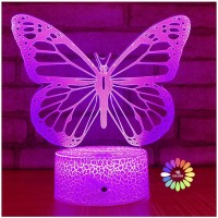 Butterfly Night Light Birthday Gift For Girls 3D Illusion Lamp Kids Bedside Lamp With 16 Colors Changing Remote Control Butterf