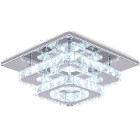 Finktonglan Crystal Led Ceiling Light Lamp Stainless Steel K9 Modern Flush Mount Lights Fixture Square Chandelier For Dining Room Living Room Bedroom (Cool White)