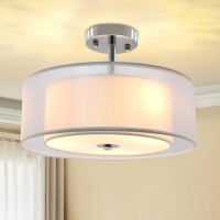 Dllt 3-Light Industrial Semi Drum Flush Mount Light, 15 Inch Double Drum Pendant Close To Ceiling Light Fixture For Bedroom, Dining Room, Kitchen, Hallway, Entry, Foyer, Living Room Lighting, E26 Base