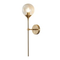 Kco Lighting Brushed Brass Gold Wall Mounted Sconce Mid Century Modern Wall Light Fixture Vintage Long Wall Lamp Amber Glass Wall Sconce Lighting Globe Round Wall Light (Amber)