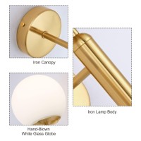 Kco Lighting Gold Modern Wall Sconce Golden Mid Century Industrial Matte Globe Glass Wall Light For Bedroom Vanity Light (Wall Lamp)