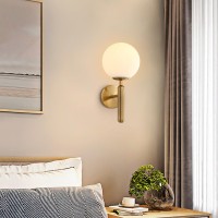 Kco Lighting Gold Modern Wall Sconce Golden Mid Century Industrial Matte Globe Glass Wall Light For Bedroom Vanity Light (Wall Lamp)