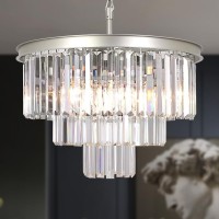 Meelighting 9 Lights Crystal Modern Nickel Chandeliers Pendant Ceiling Light 4Tier Chandelier Lighting For Dining Room Living R