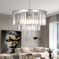 Meelighting 9 Lights Crystal Modern Nickel Chandeliers Pendant Ceiling Light 4Tier Chandelier Lighting For Dining Room Living R