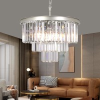 Meelighting 9 Lights Crystal Modern Nickel Chandeliers Pendant Ceiling Light 4Tier Chandelier Lighting For Dining Room Living R