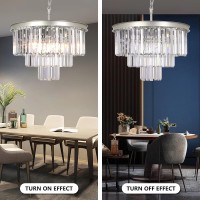 Meelighting 9 Lights Crystal Modern Nickel Chandeliers Pendant Ceiling Light 4Tier Chandelier Lighting For Dining Room Living R