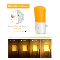 Lohas Amber Dimmable Plug In Yellow Night Light With Dusk To Dawn Sensor For Kids Bedroom, 5-80Lm Suit For Nursery, Hallway, Stairway,Bedroom, Bathroom,2Pack