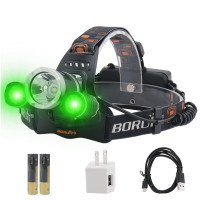 Boruit Rj-3000 Led Green Headlamp,3 Modes White And Green Led Hunting Headlight,Usb Rechargeable 5000 Lumens Tactical Head Lamp For Fishing Running Camping Hiking