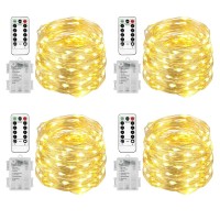 Homemory 4 Pack 20 Ft 60 Led Fairy Lights Battery Operated Christmas Lights With Remote Waterproof 8 Modes Firefly Twinkle String Lights For Party Bedroom Wedding Halloween Decorations