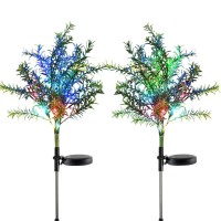 Idefair Solar Garden Lights Tree Outdoor Multi-Color Changing Led Stake Lights Flower For Garden, Patio, Yard And Decoration Solar Flickering Tree Lights (Tree,2 Pack)