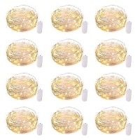 12 Pack Led Fairy Lights Battery Operated String Lights Waterproof Silver Wire 7 Feet 20 Led Firefly Starry Moon Lights For Diy Wedding Party Bedroom Patio Christmas Warm White