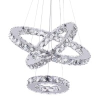 Led Chandeliers 3 Rings Led Ceiling Lighting Fixture Modern Crystal Chandeliers Adjustable Stainless Steel Pendant Light For Bedroom Living Room Dining Room(Changeable Color,Control By Button)