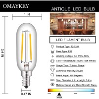 Omaykey 2W Led Candelabra Bulb 3000K Soft White, 25W Equivalent 250 Lumen, E12 Base Vintage Edison T25 Mini Tubular Clear Glass Led Filament Chandelier Light Bulbs, Non-Dimmable, 10 Pack