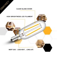 Omaykey 2W Led Candelabra Bulb 3000K Soft White, 25W Equivalent 250 Lumen, E12 Base Vintage Edison T25 Mini Tubular Clear Glass Led Filament Chandelier Light Bulbs, Non-Dimmable, 10 Pack