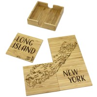 Totally Bamboo Long Island Puzzle 4 Piece Bamboo Coaster Set With Case