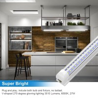 Shopled 3Ft Led Shop Light, 3 Foot Led Light Fixtures, 27W 3510Lm 6000K Cool White, V-Shape T8 Led Tube Lights, Clear Cover, Led Ceiling Lights For Workbench, Kitchen, 4 Pack