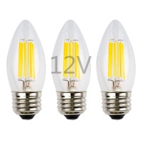 Opalray 6W Low Voltage Led Bulb, Dc 12V/Ac 12V, Dimmable With Pwm Dc Dimmer, Warm White Light, E26 Common Base, Clear Glass Torpedo Tip, 600Lm 60W Incandescent Equivalent, 12V-24V Dc Supply, 3-Pack