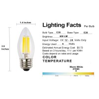 Opalray 6W Low Voltage Led Bulb, Dc 12V/Ac 12V, Dimmable With Pwm Dc Dimmer, Warm White Light, E26 Common Base, Clear Glass Torpedo Tip, 600Lm 60W Incandescent Equivalent, 12V-24V Dc Supply, 3-Pack