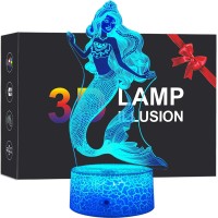 Mermaid 3D Lamp Night Light For Kids With Smart Touch & Remote 7 Colors + 16 Colors Changing Dimmable Mermaid Gifts For Girls Children