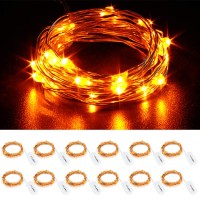 Cylapex 12 Pack Orange Fairy String Lights Battery Operated Fairy Lights Starry String Lights On 33Ft1M Silvery Copper Wire Di