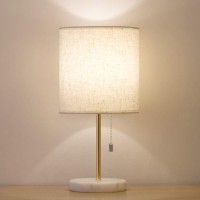 Haitral Bedside Table Lamp - Small Nightstand Lamp With Marble Base, Lamp For Bedroom, Office, Girls Room - Gold