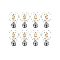 Philips Led Flicker-Free Dimmable Warm Glow Effect A19 Classic Glass Light Bulb, 800 Lumen, 2200-2700K, 8W=60W, E26 Base, Title 20 Certified, 8-Pack